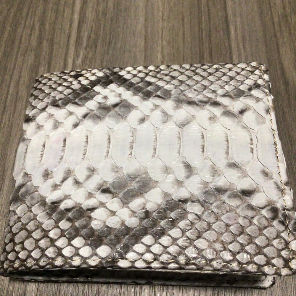 Snakeskin genuine python zipper wallet grey white